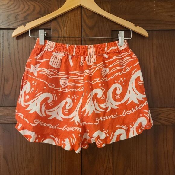 Place Nationale Lebre 100% Linen Shorts in Red Seashore Size Small No Belt - Picture 6 of 6